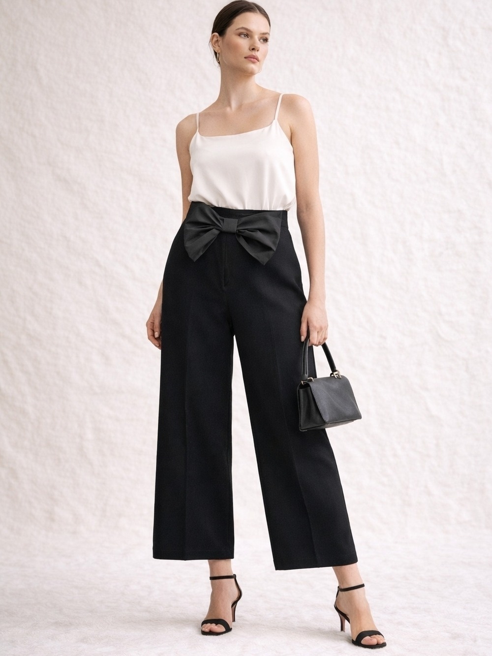 Anthropolgy Maeve Colette Black Wide Leg Bow Pants  Size 24 NWT  Elegant Minimal